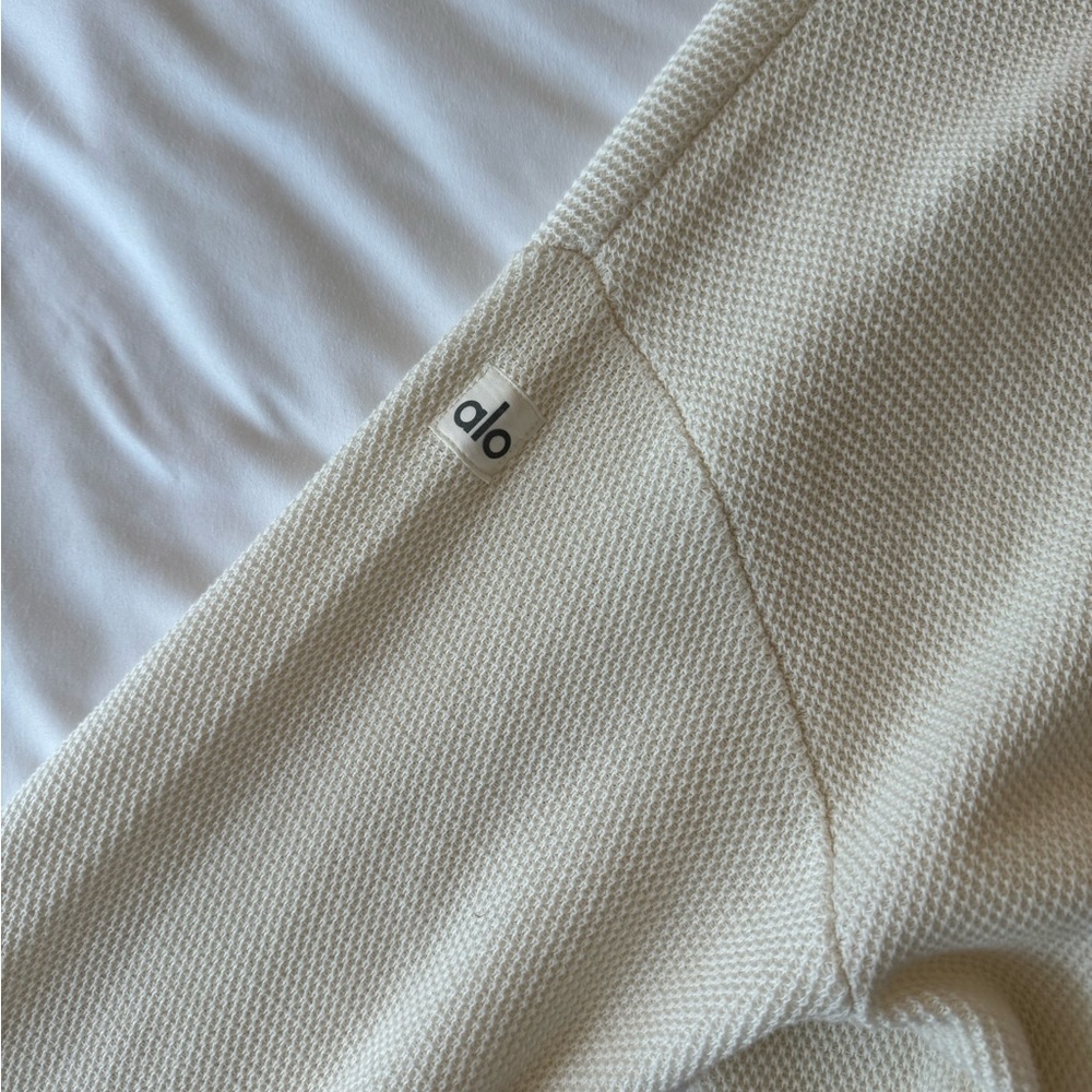 ALO Yoga Cream Knit Cardigan with Taupe Trim - Picture 8 of 8